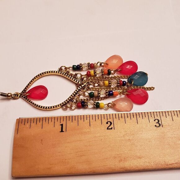 COLORFULLY BEADED DANGLING EARRINGS  - Picture 3 of 3